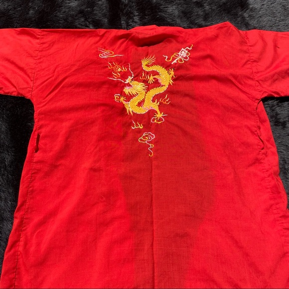 Vintage dragon embroidered kimono house coat Unisex design China red - Picture 10 of 11